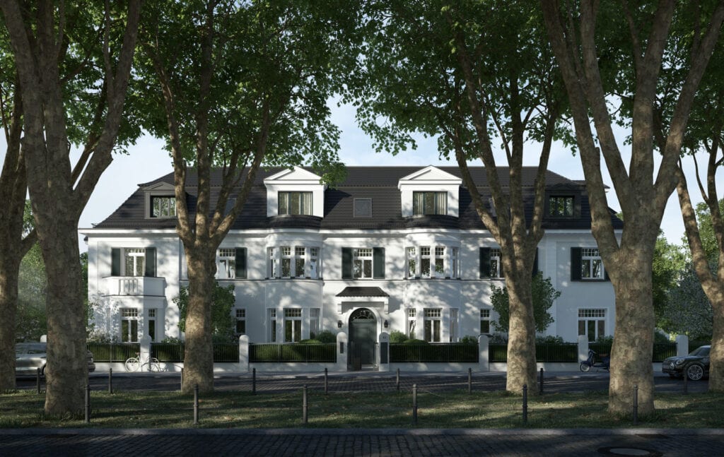 Die Ansicht der Brohler Strasse mit seiner Mittelallee mit Platanen